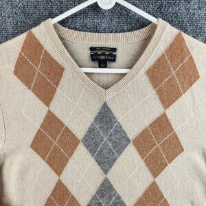 Club Room All Cashmere Knit V-neck Long Sleeve Sweater Beige Argyle Diamond